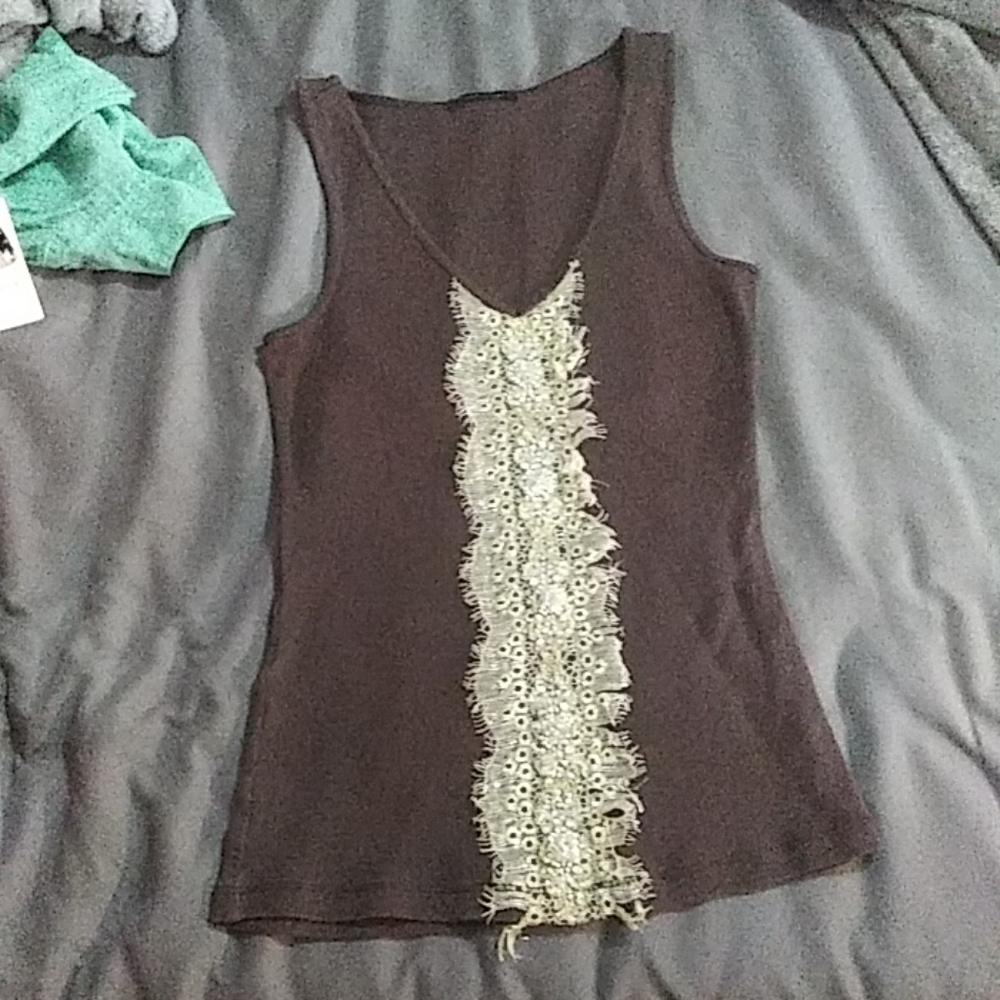 v-neck tank top embroidered with beads & gold